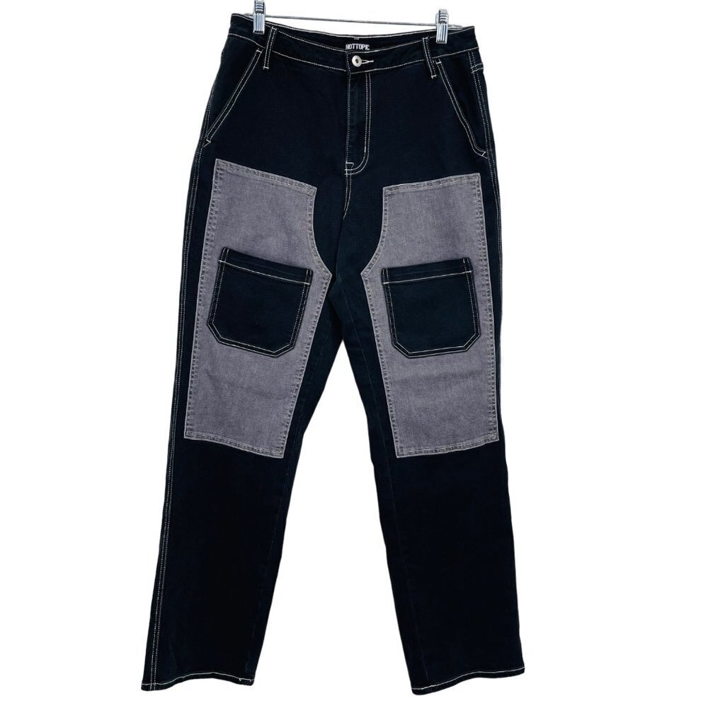 Hot Topic Panel Carpenter Pants Womens‎ 11 Black Gray High Rise Goth Grunge